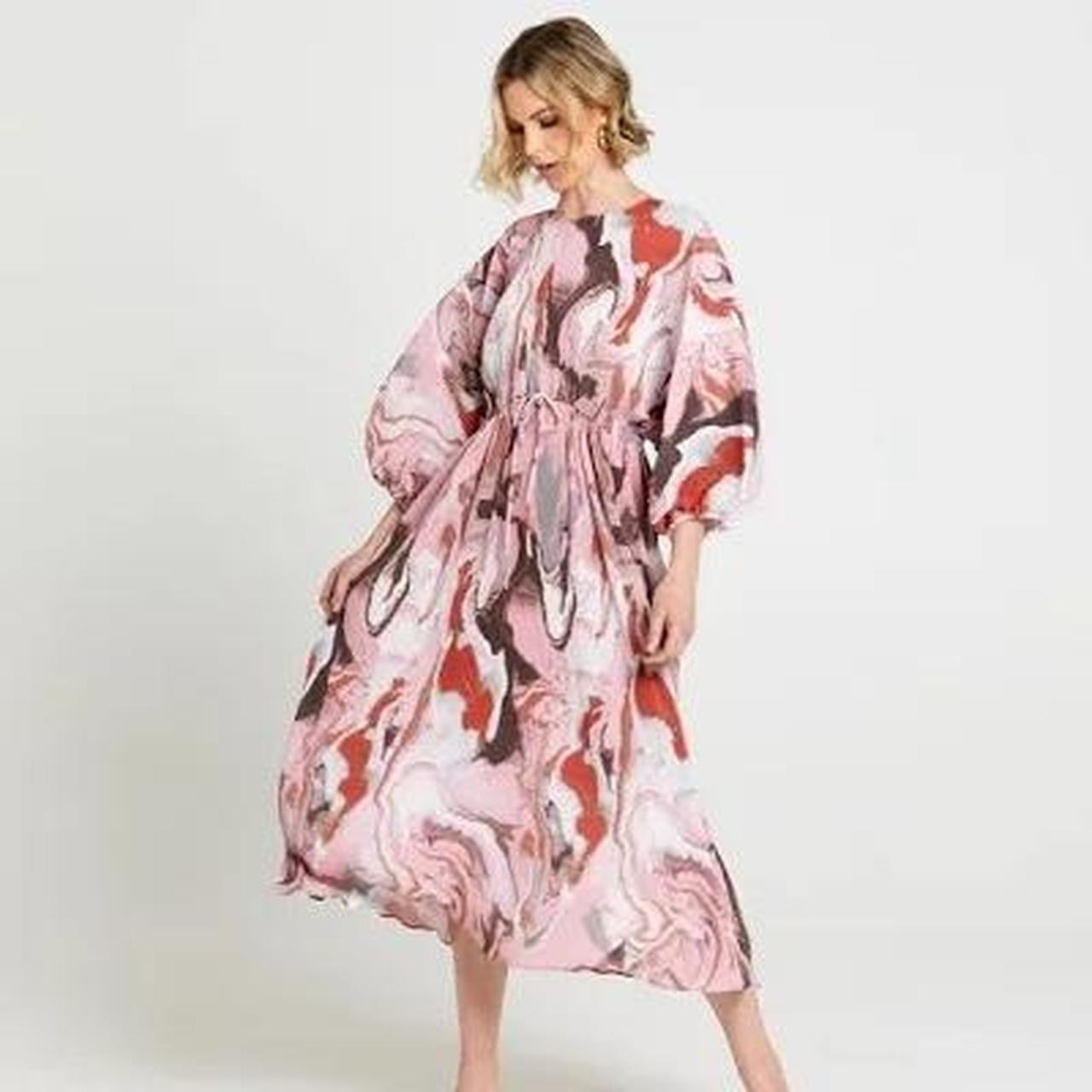 size 14 Journey Again pink marble plisse midi dress 