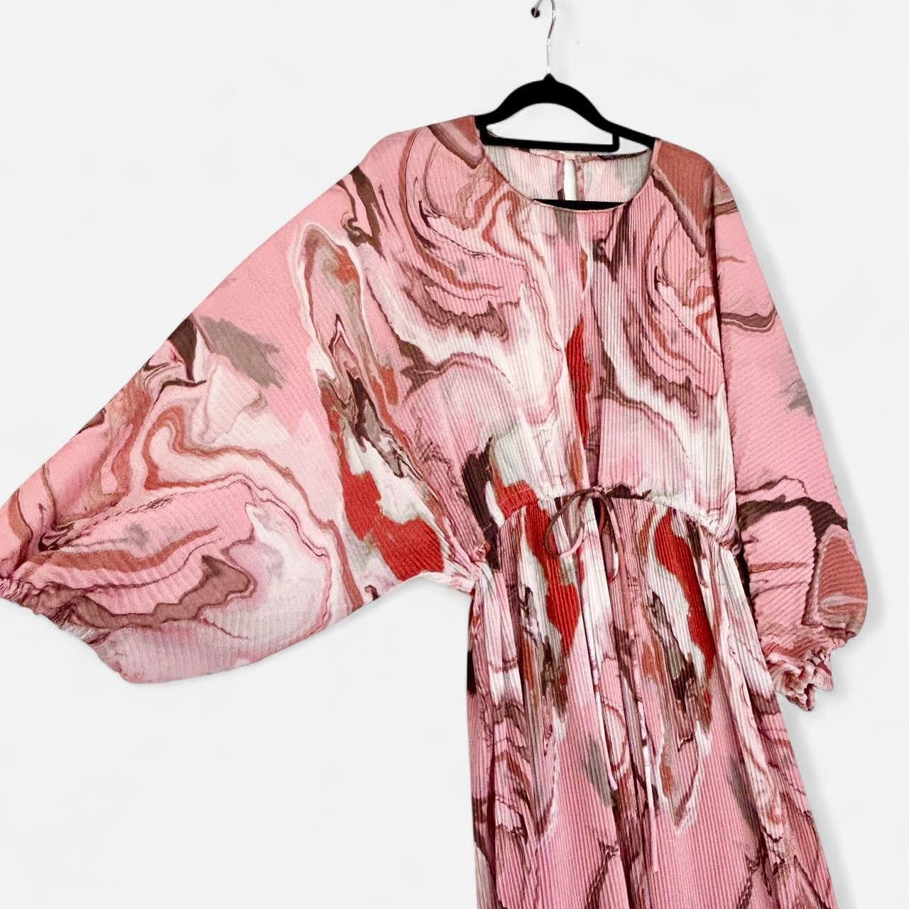 size 14 Journey Again pink marble plisse midi dress 