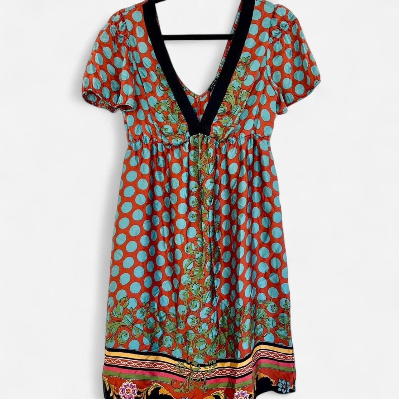 Size L 100% silk polka dot patterned dress. 