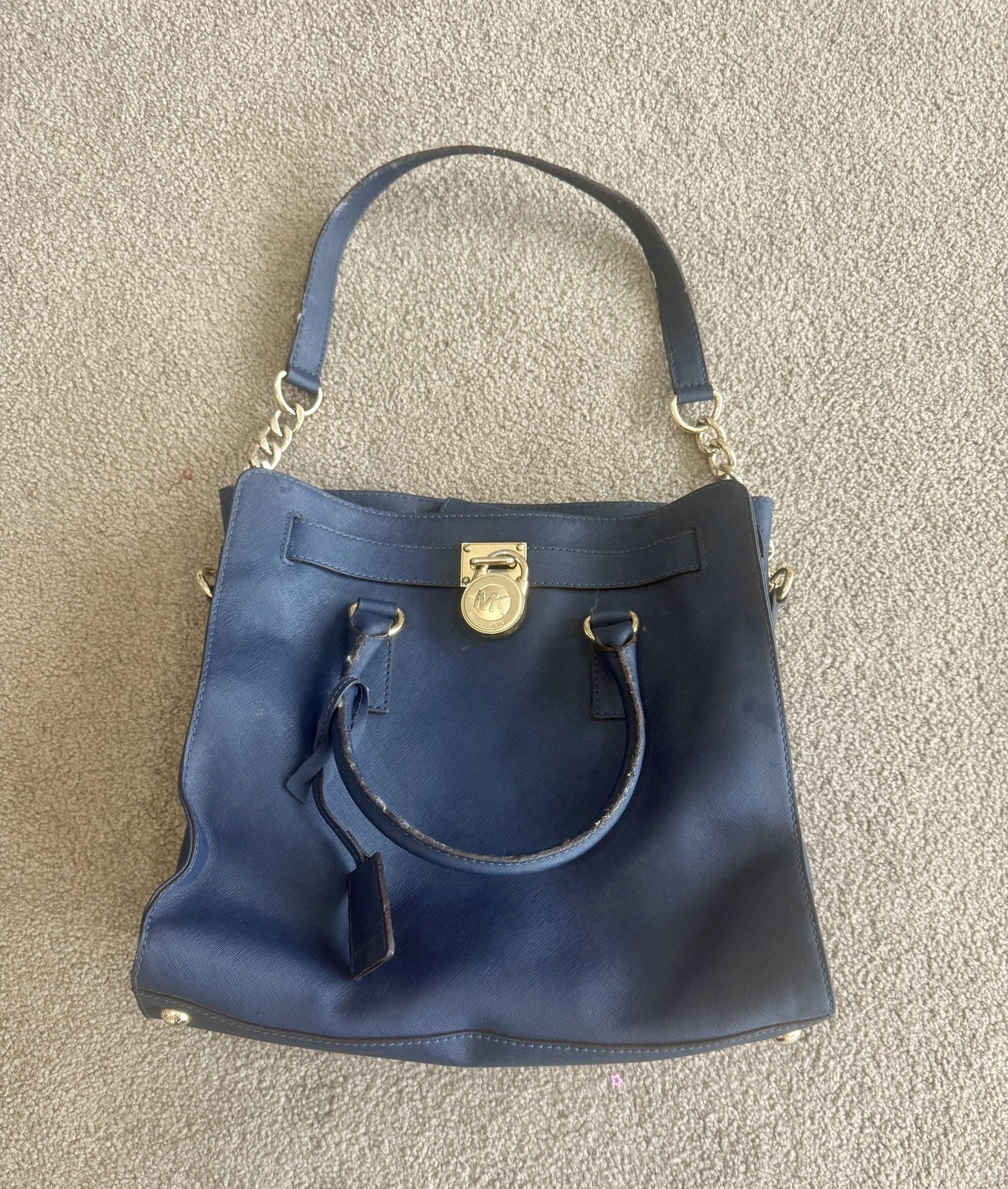Large Saffiano Leather Tote in Navy. Pre-Owned in Good Condition