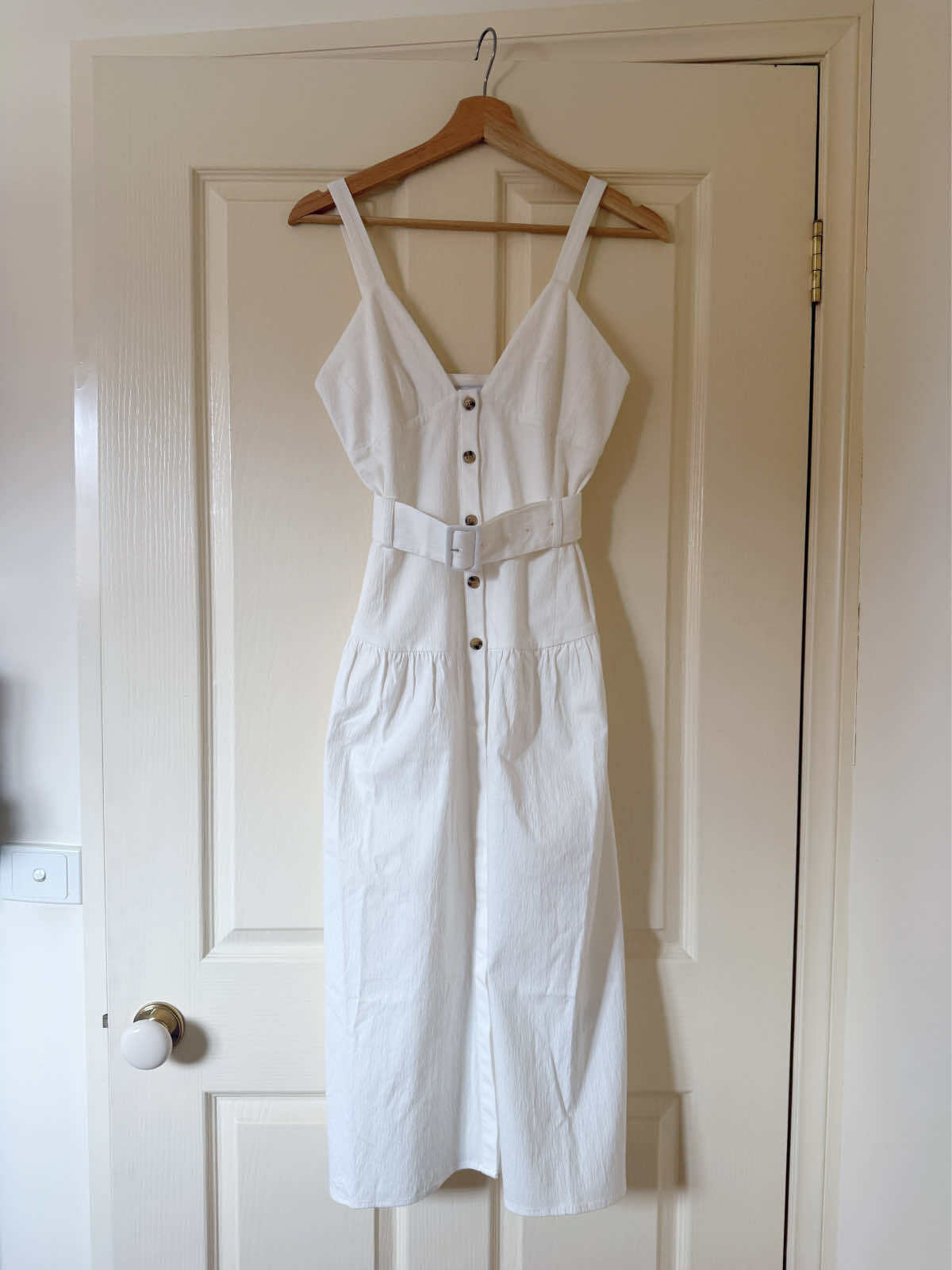 Button Midi Summer White Dress - UK6, EU34, US2