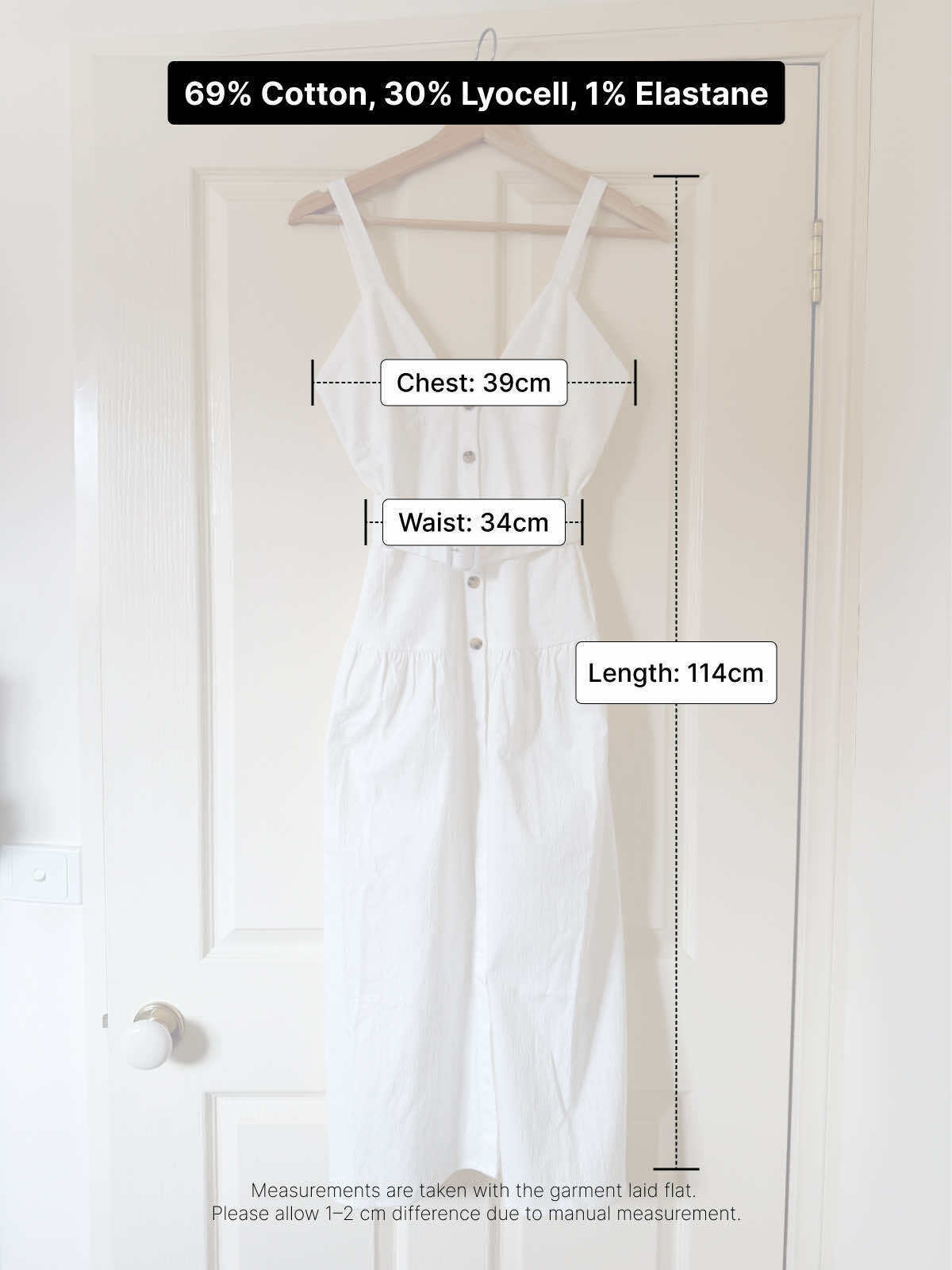 Button Midi Summer White Dress - UK6, EU34, US2