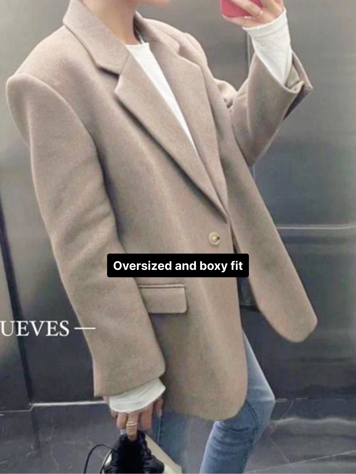  Wool Oversized Blazer - Small, Beige