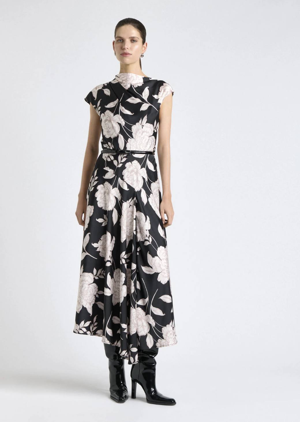Black Rose Satin Midi Dress
