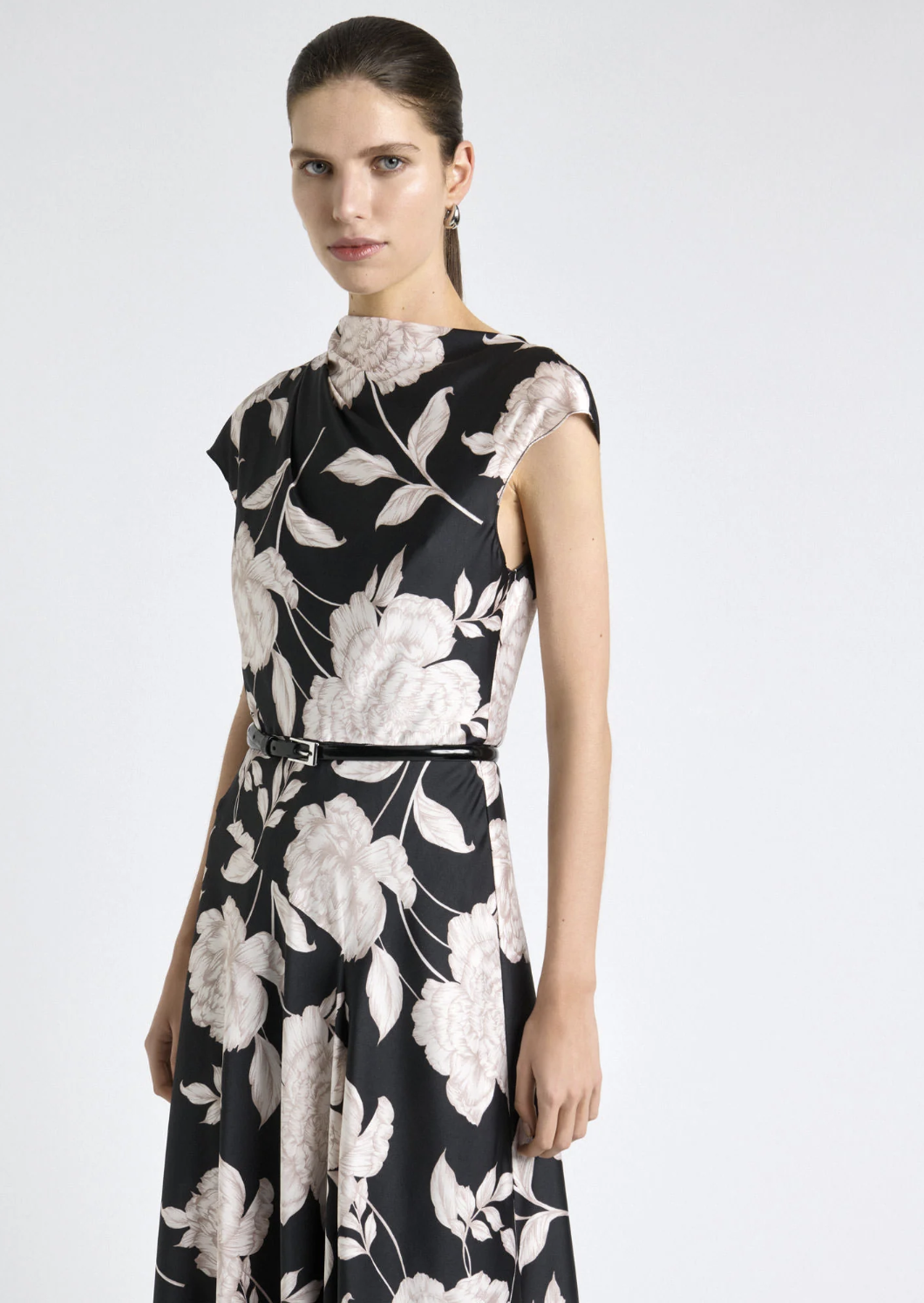 Black Rose Satin Midi Dress