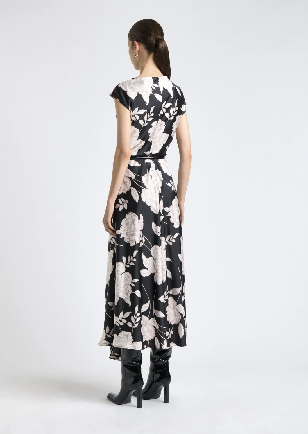 Black Rose Satin Midi Dress