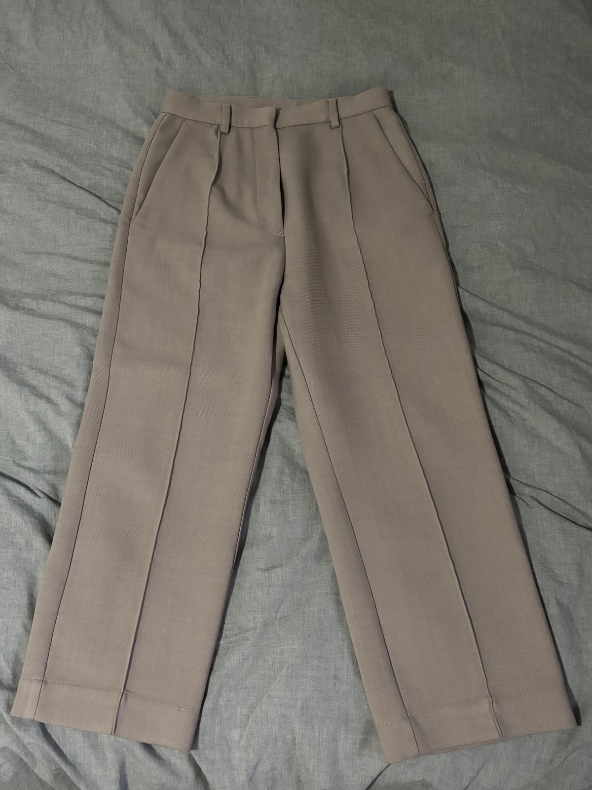 Cropped twill straight-leg pants - colour:Stone