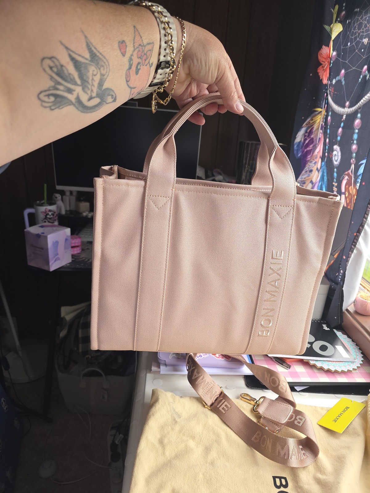 Bon Maxie Small Structured Tote Bag in signature coated canvas