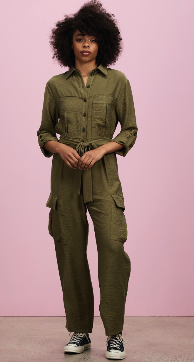 Utility Jumpsuit Khaki Green UK 10