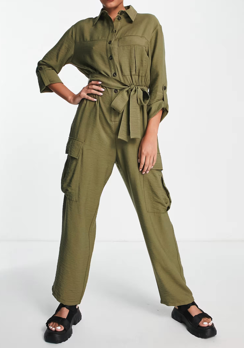 Utility Jumpsuit Khaki Green UK 10