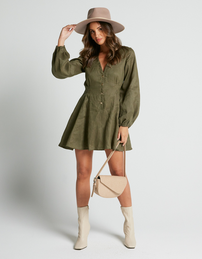 Ace Button-Up Linen Swing Dress