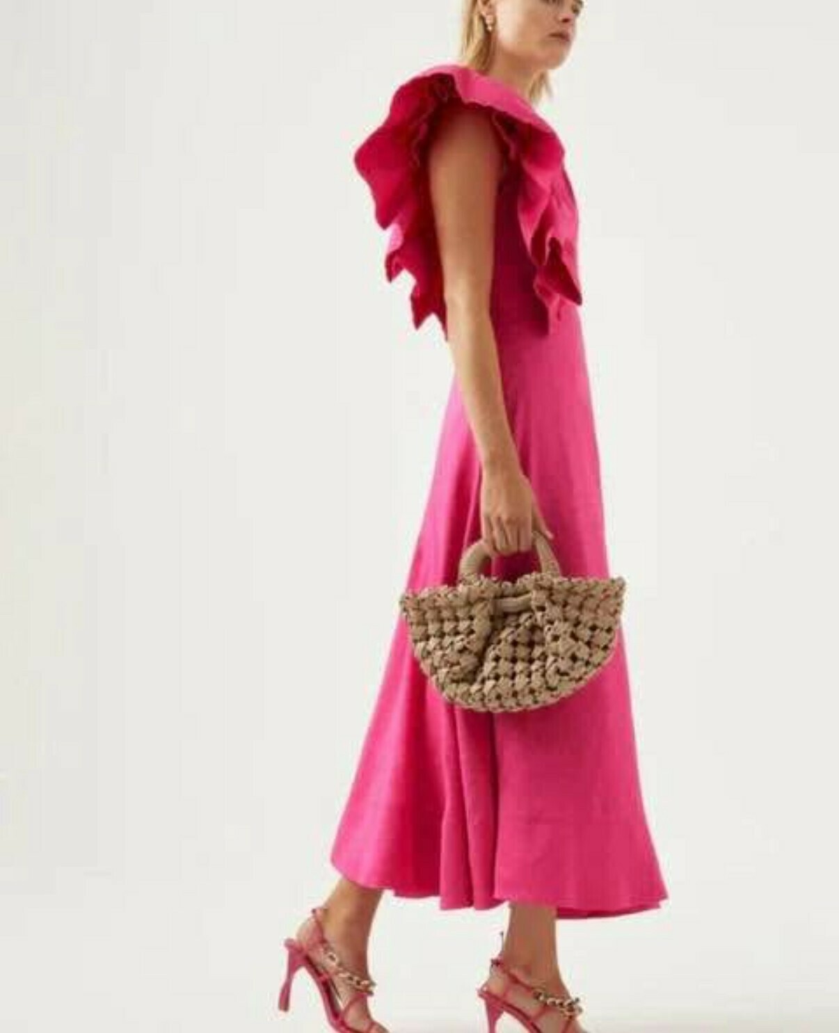 / Bonjour Aysmmetric Midi Dress / Fuchsia