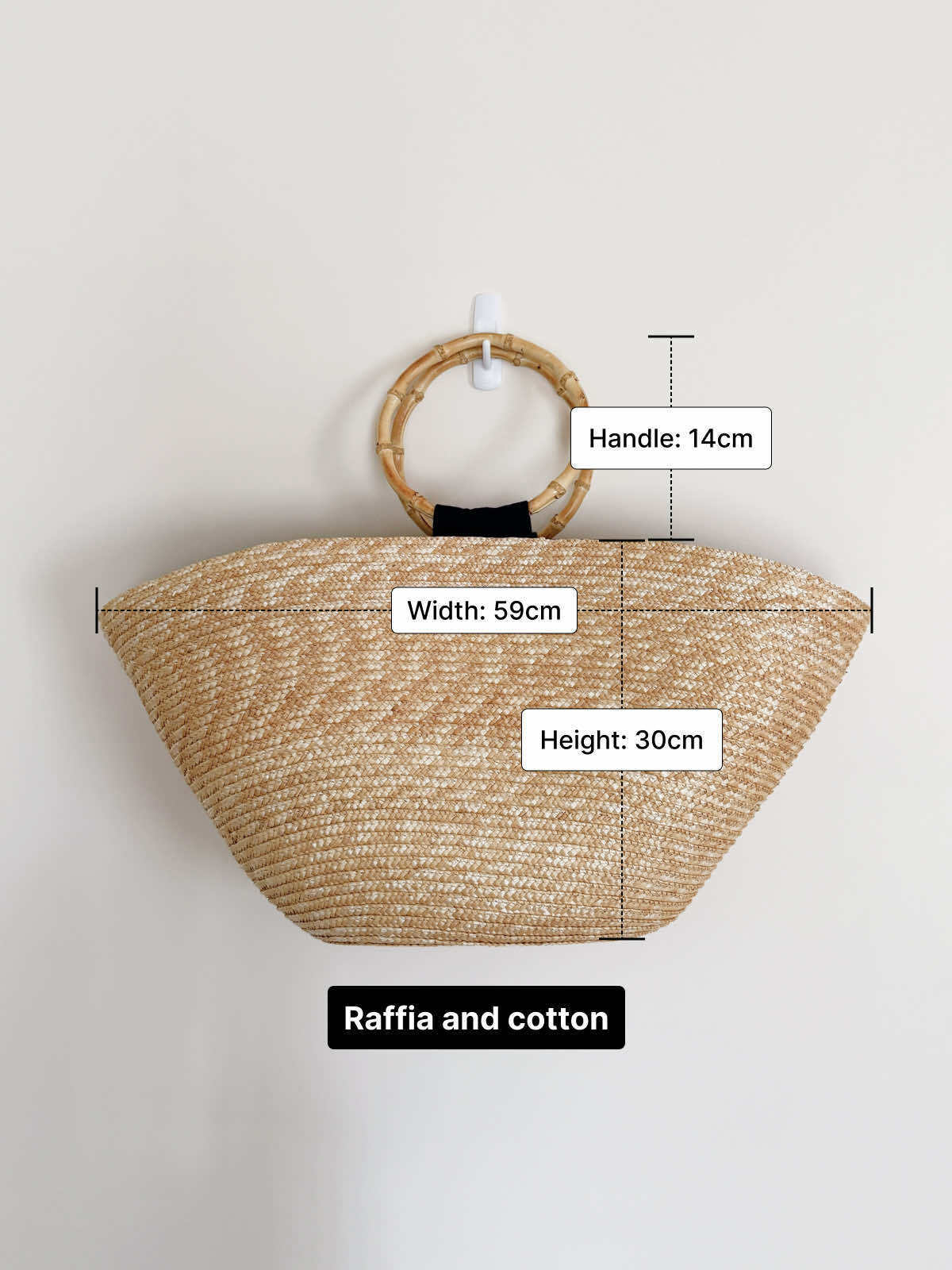 Raffia Large Tote Summer Bag with Bamboo Handles