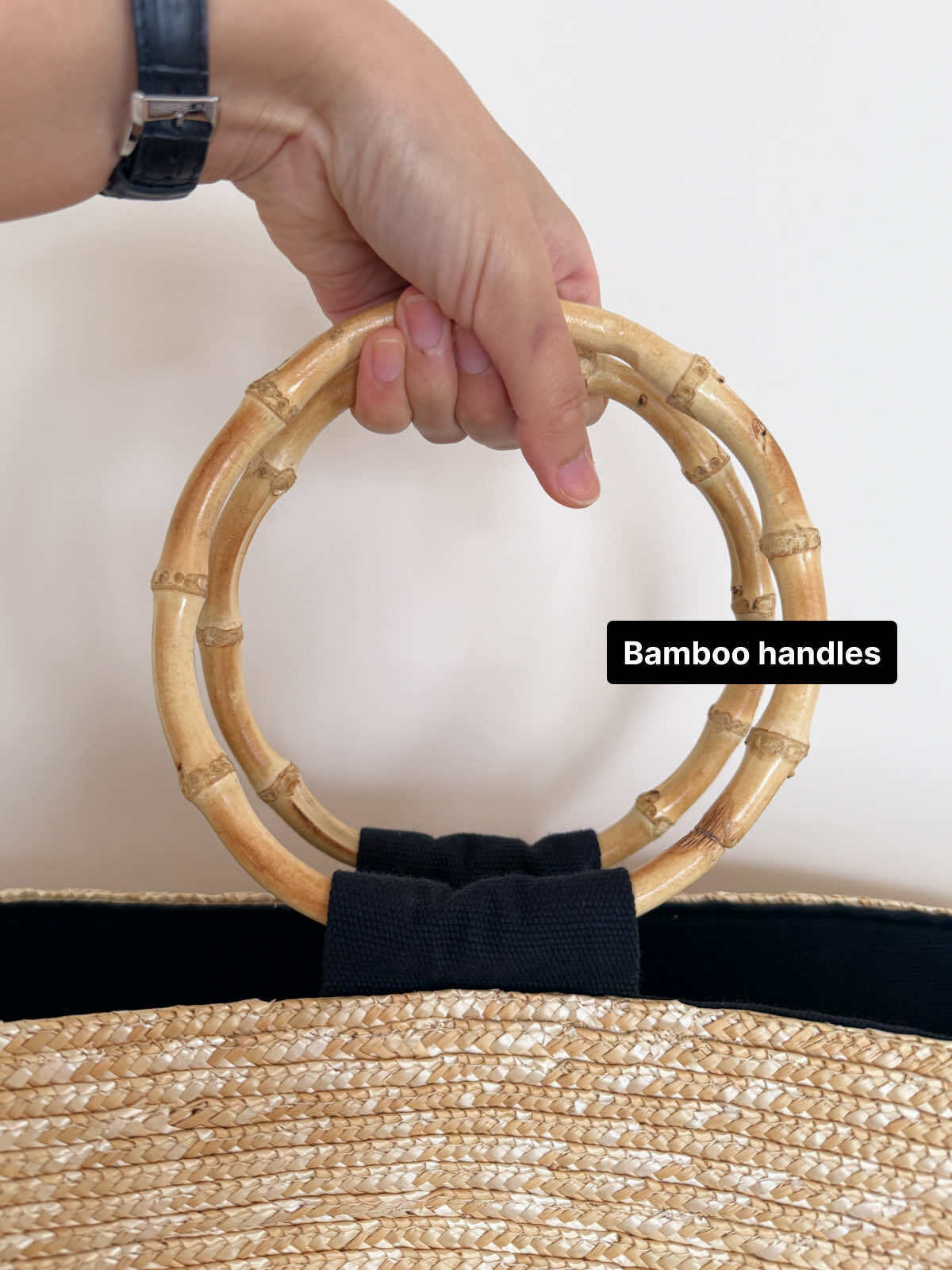 Raffia Large Tote Summer Bag with Bamboo Handles