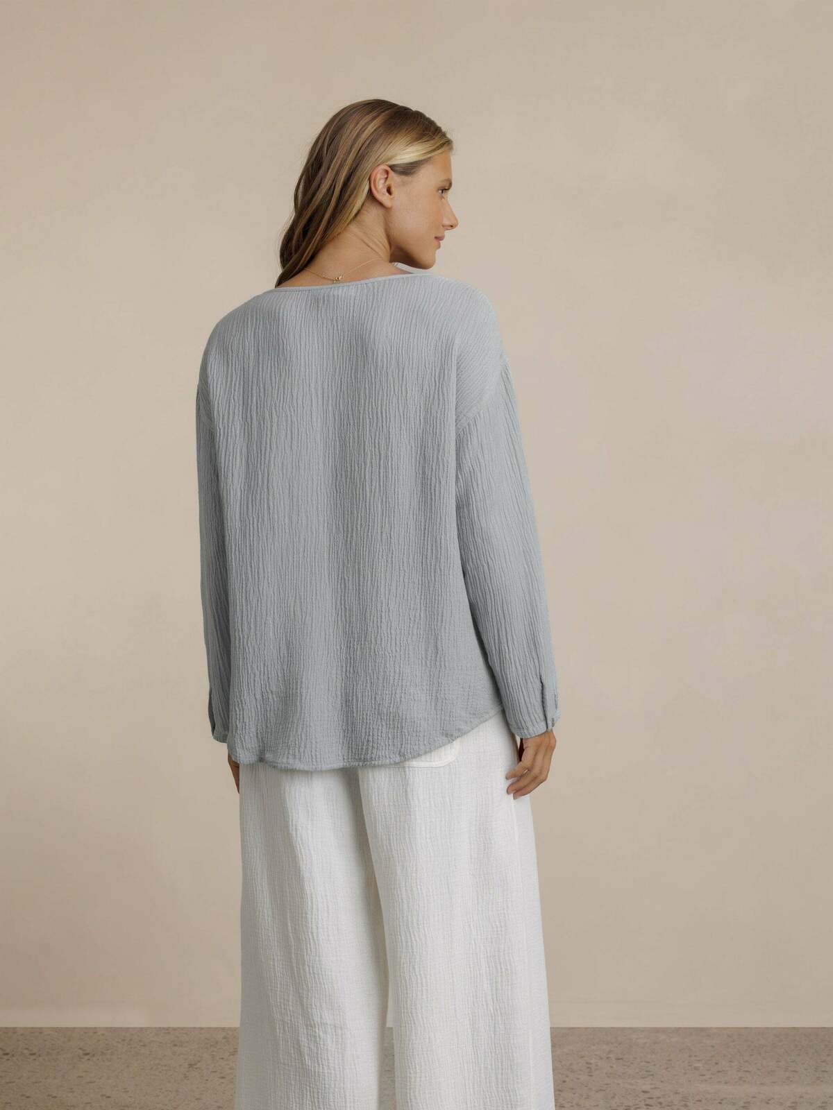 La Vie Linen Blend Blouse Slate Blue