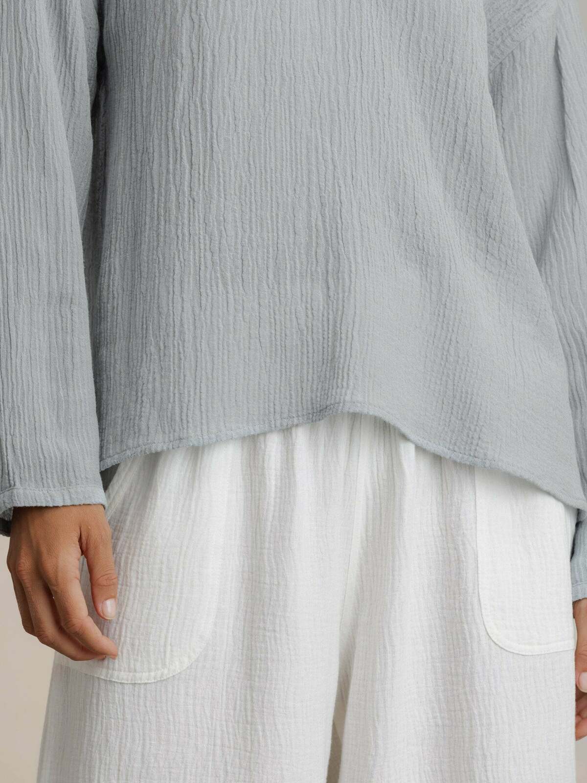La Vie Linen Blend Blouse Slate Blue