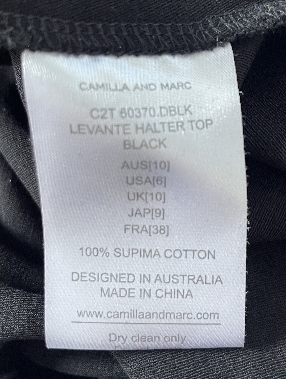 Levante top black size 10