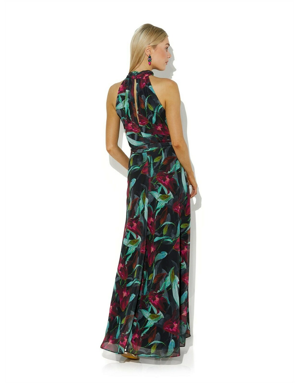 Fifi Tropical Print Halter Gown  Size 16