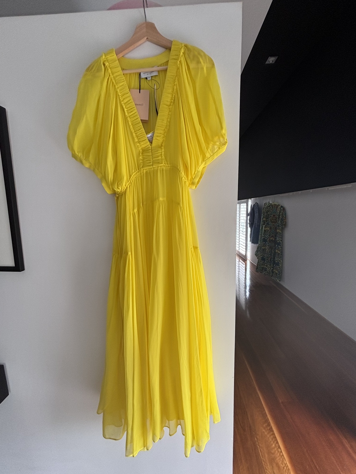  Yellow Constance Silk Chiffon Midi Dress - new with tags 
