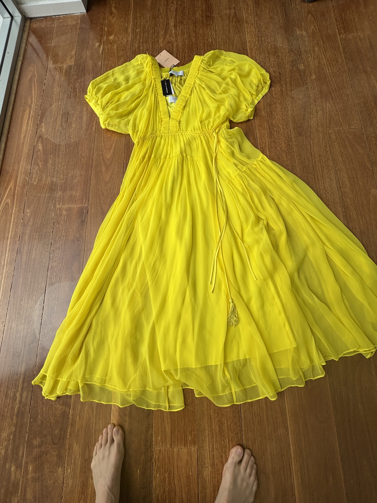  Yellow Constance Silk Chiffon Midi Dress - new with tags 
