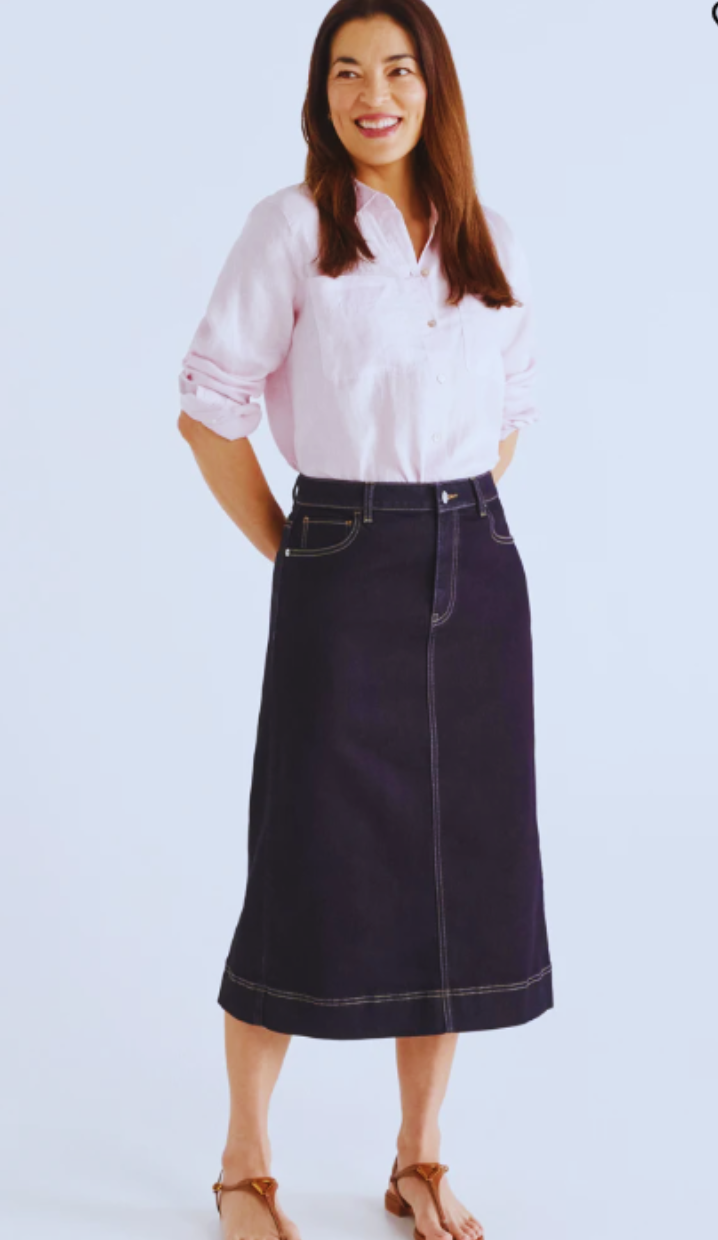 Denim Midi Skirt dark blue