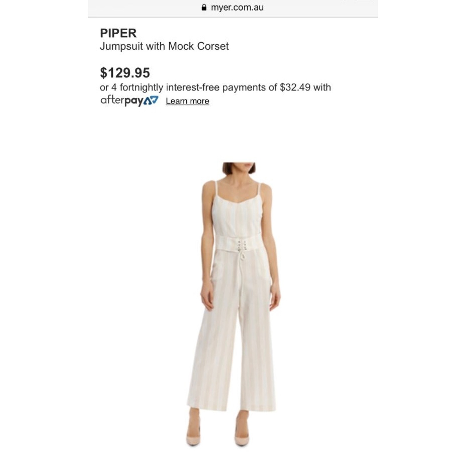 STRIPE JUMPSUIT WITH MOCK CORSET DETAIL, SIZE 8