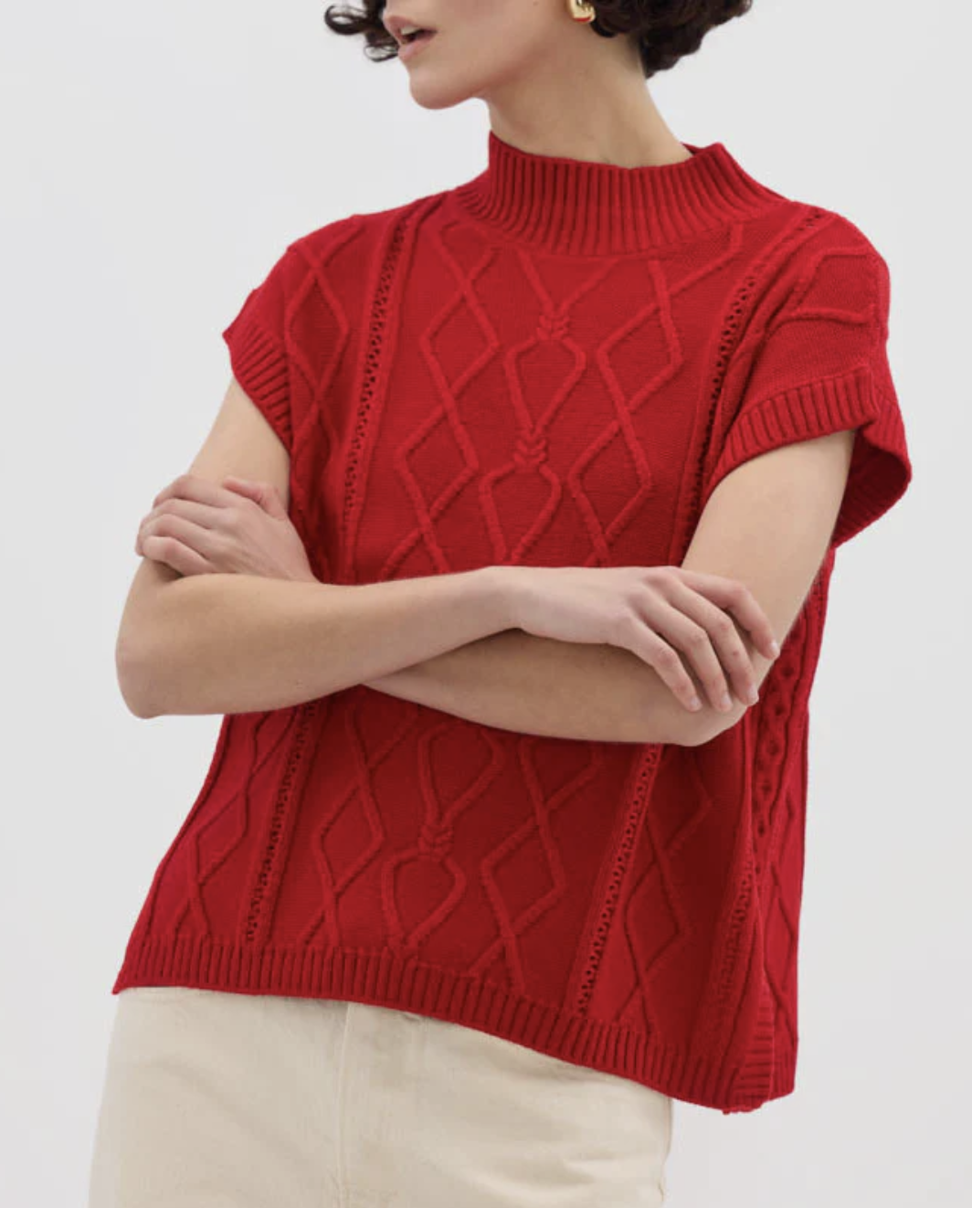 Heart Cable Vest in True Red