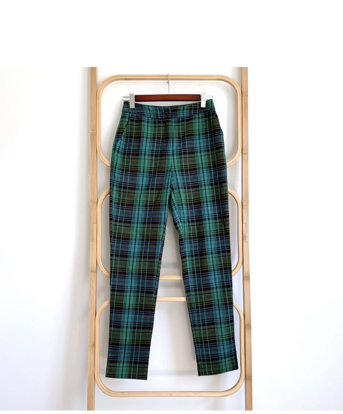  Limited Vicious black teal green tartan plaid skinny pants sz 8