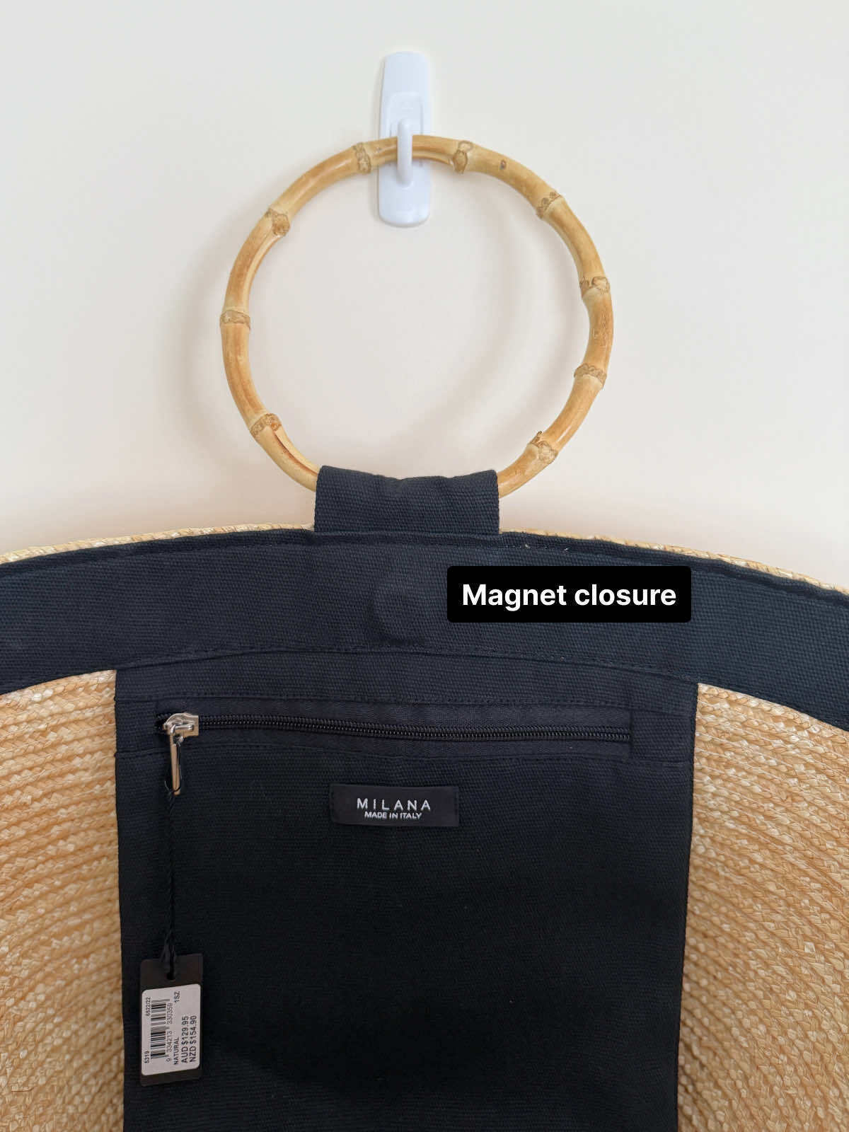 Raffia Large Tote Summer Bag with Bamboo Handles