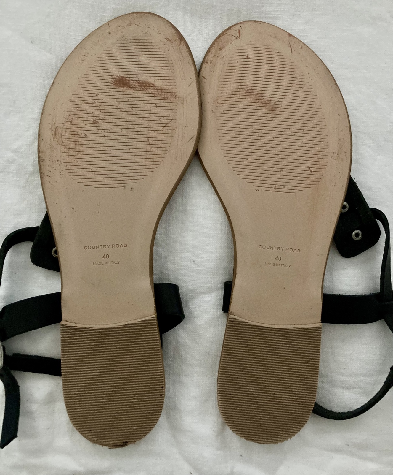 BLACK LEATHER SANDALS, SIZE 40