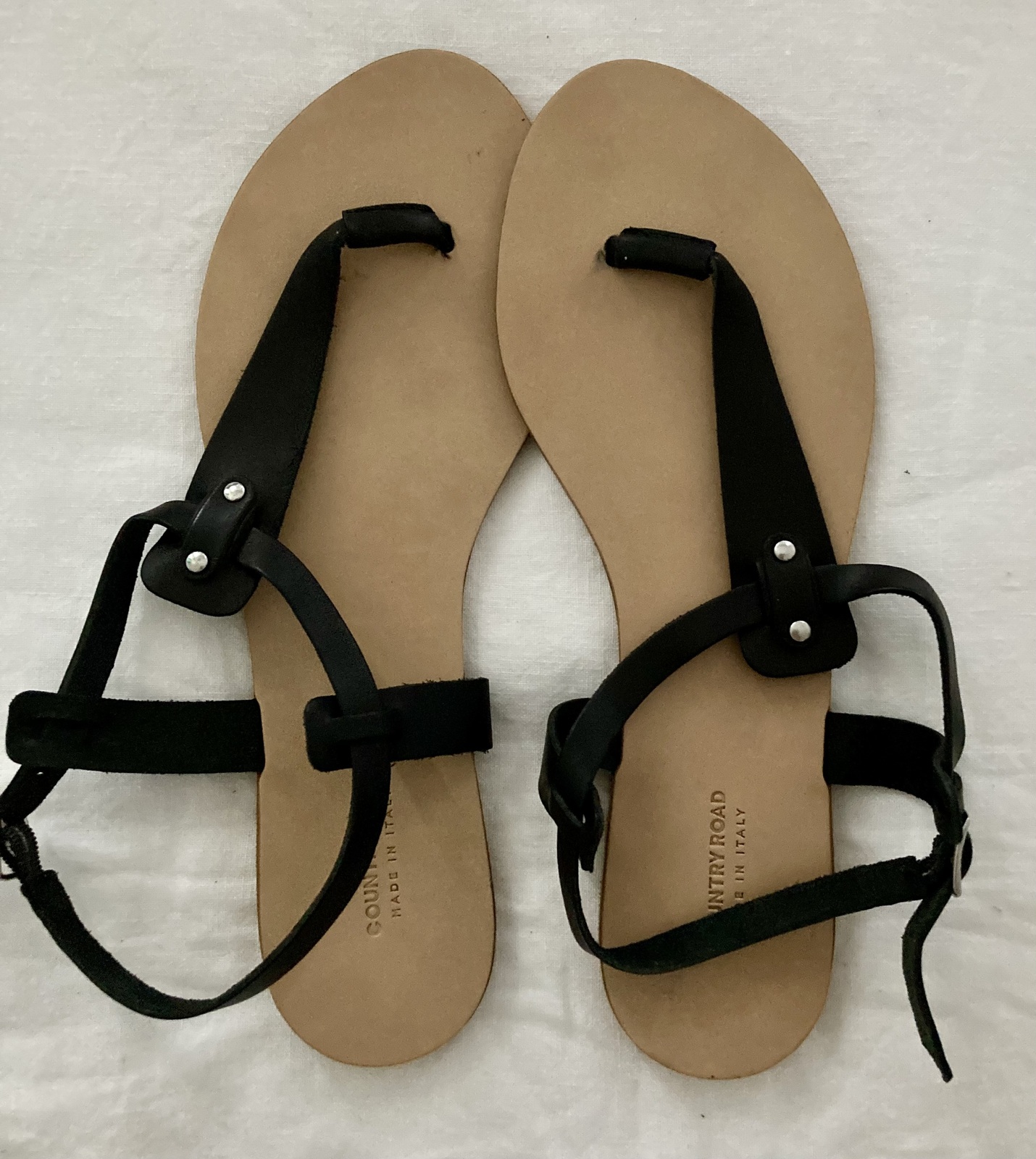 BLACK LEATHER SANDALS, SIZE 40