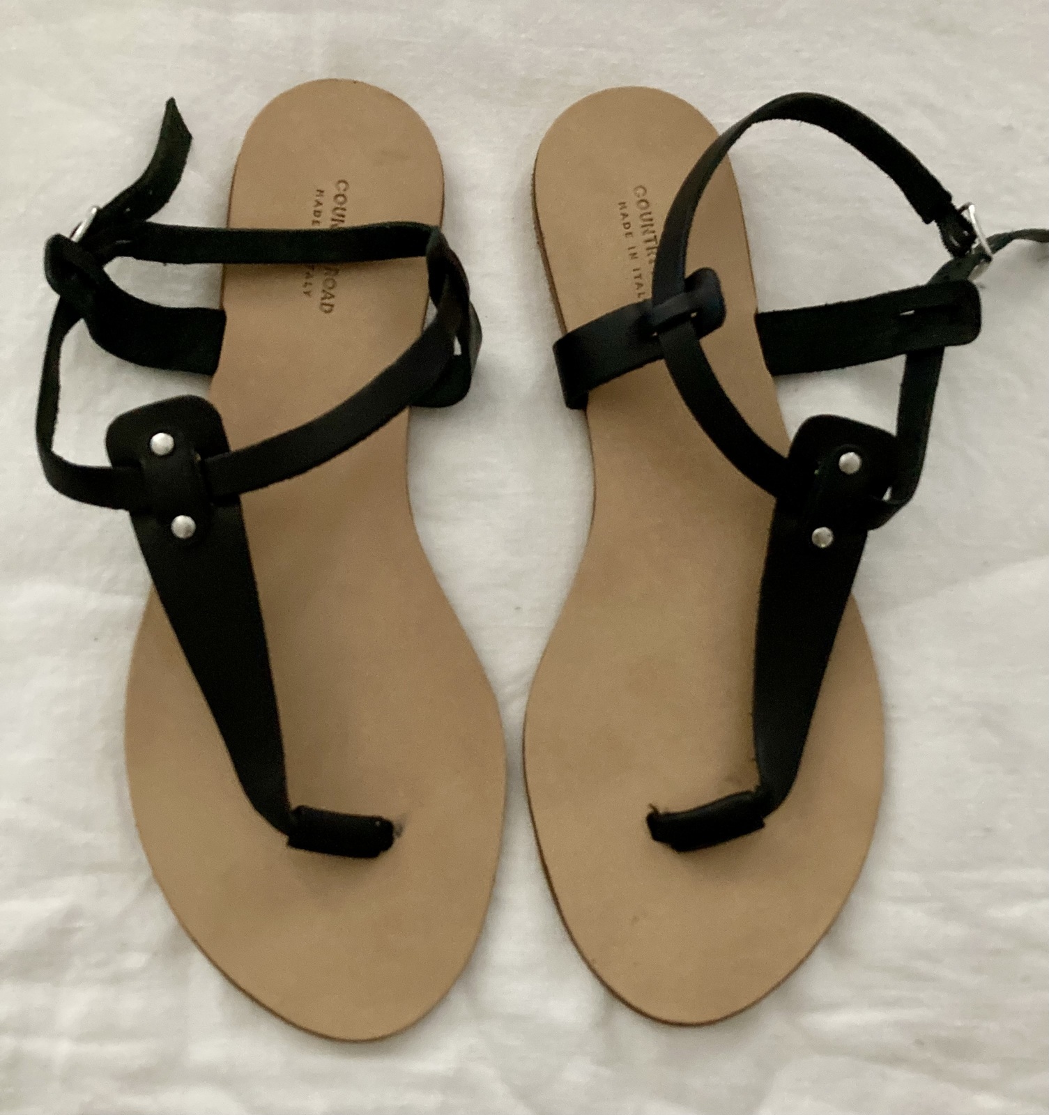 BLACK LEATHER SANDALS, SIZE 40