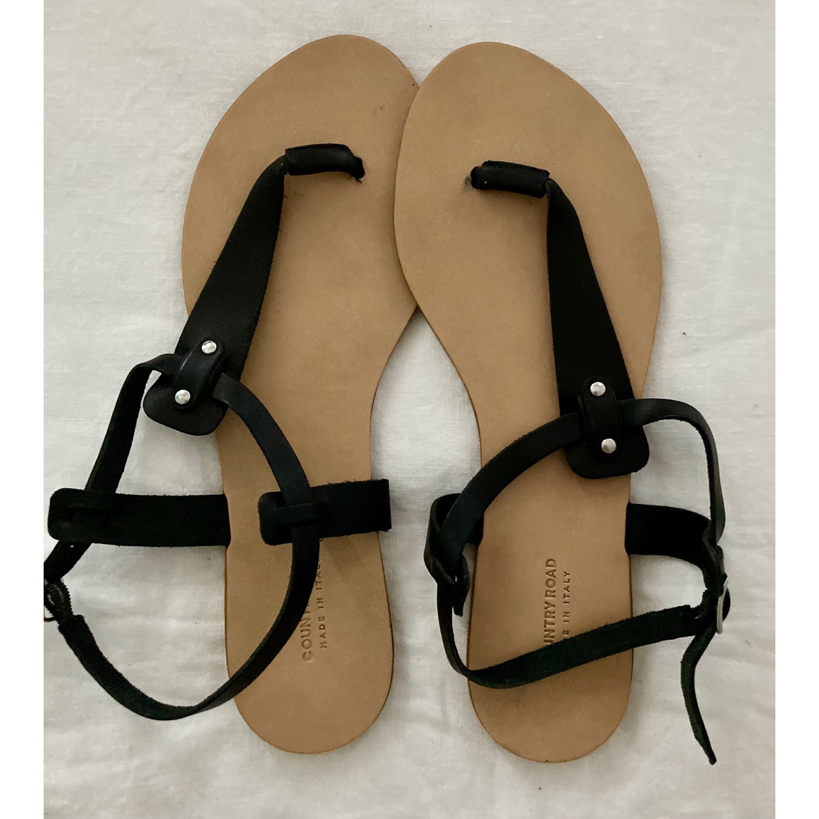 BLACK LEATHER SANDALS, SIZE 40