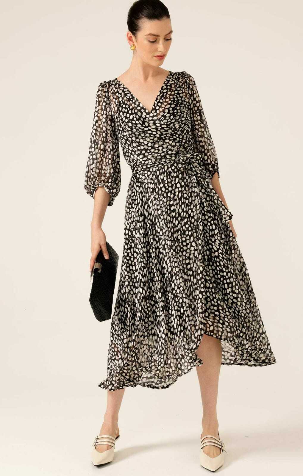 CLOUDLAND WRAP DRESS IN BLACK WHITE SPOT