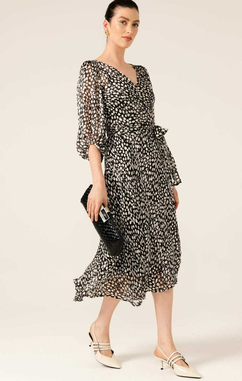 CLOUDLAND WRAP DRESS IN BLACK WHITE SPOT