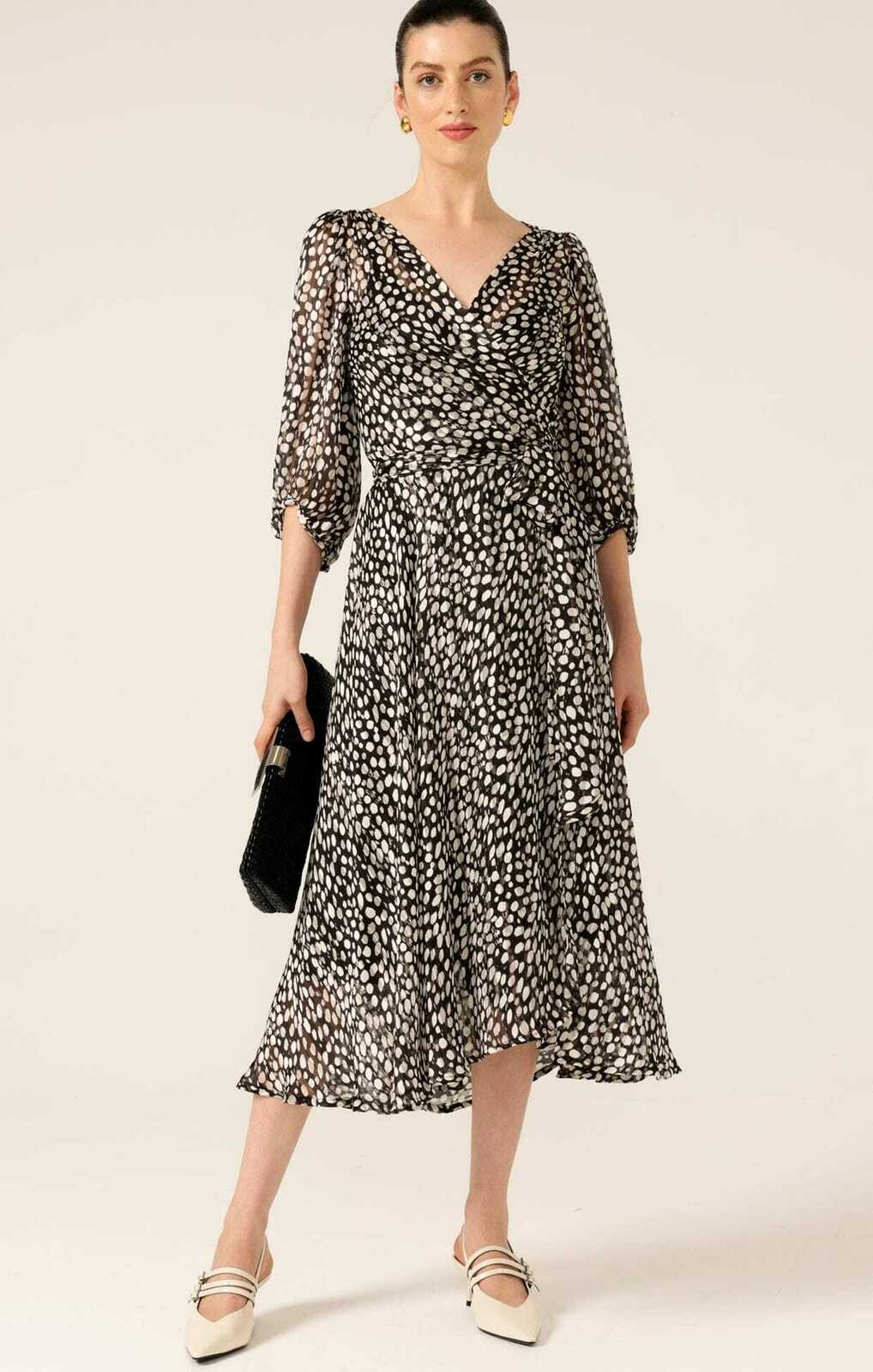CLOUDLAND WRAP DRESS IN BLACK WHITE SPOT