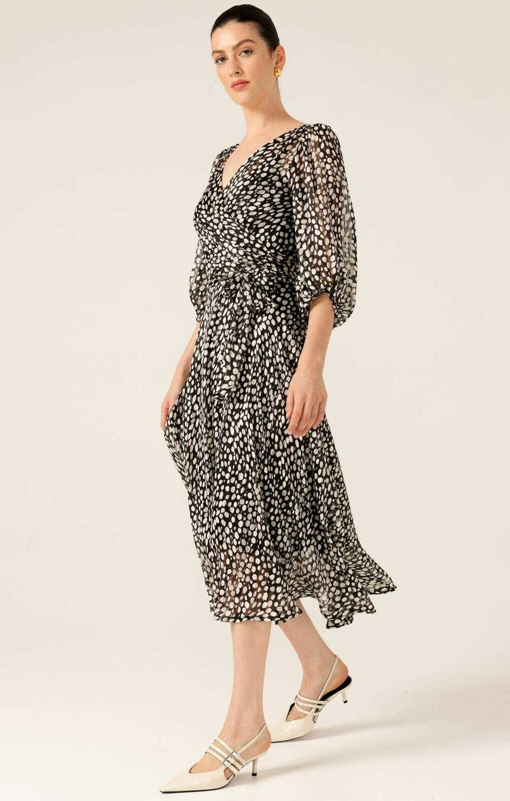 CLOUDLAND WRAP DRESS IN BLACK WHITE SPOT