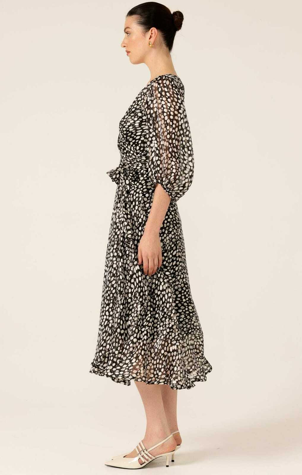 CLOUDLAND WRAP DRESS IN BLACK WHITE SPOT