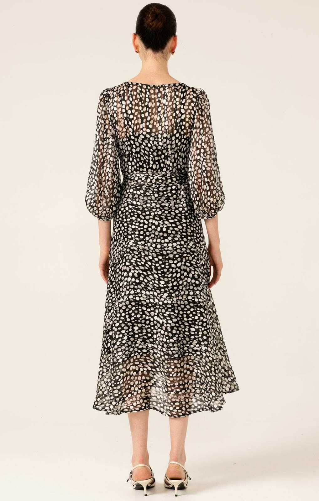 CLOUDLAND WRAP DRESS IN BLACK WHITE SPOT