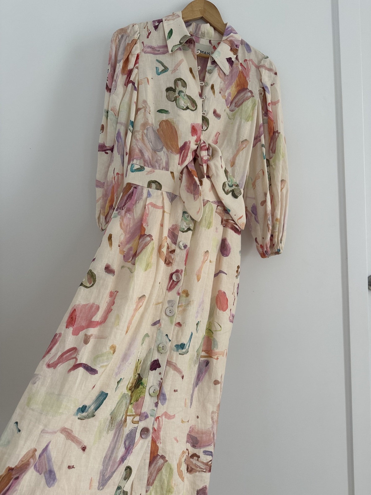 linen shirt dress with tie detail