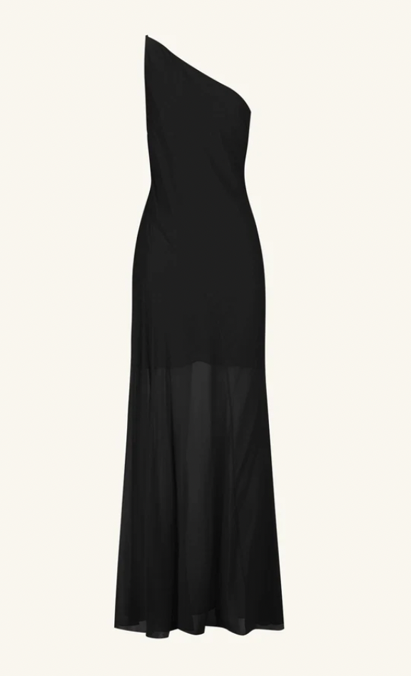 Amina ONe Shoulder Panelled Maxi Dress - Black