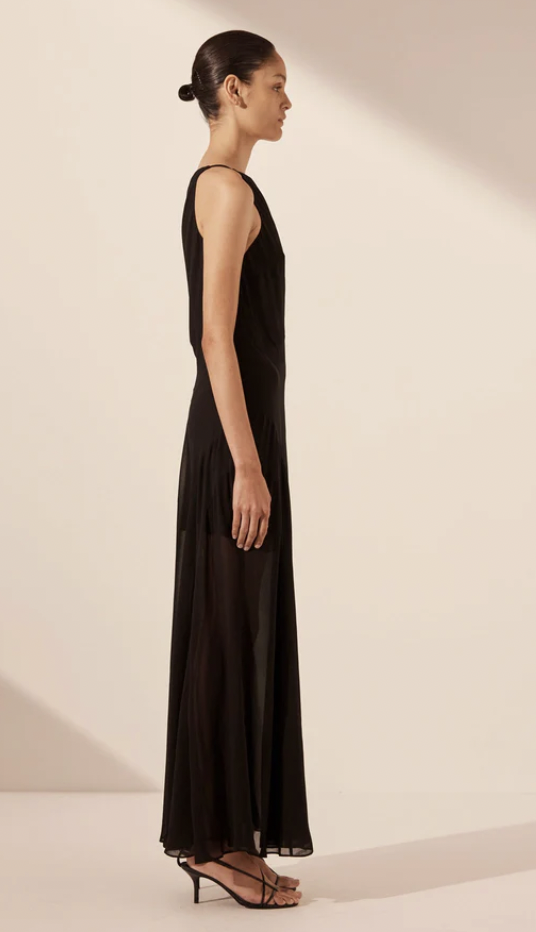 Amina ONe Shoulder Panelled Maxi Dress - Black