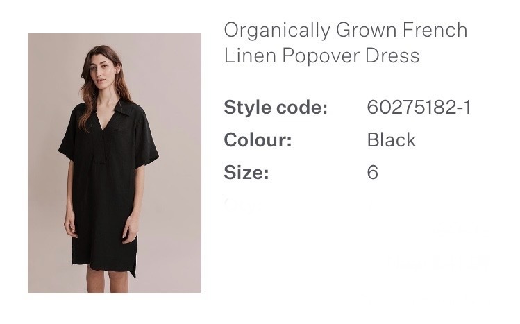  BLACK LINEN POPOVER DRESS, SIZE 6