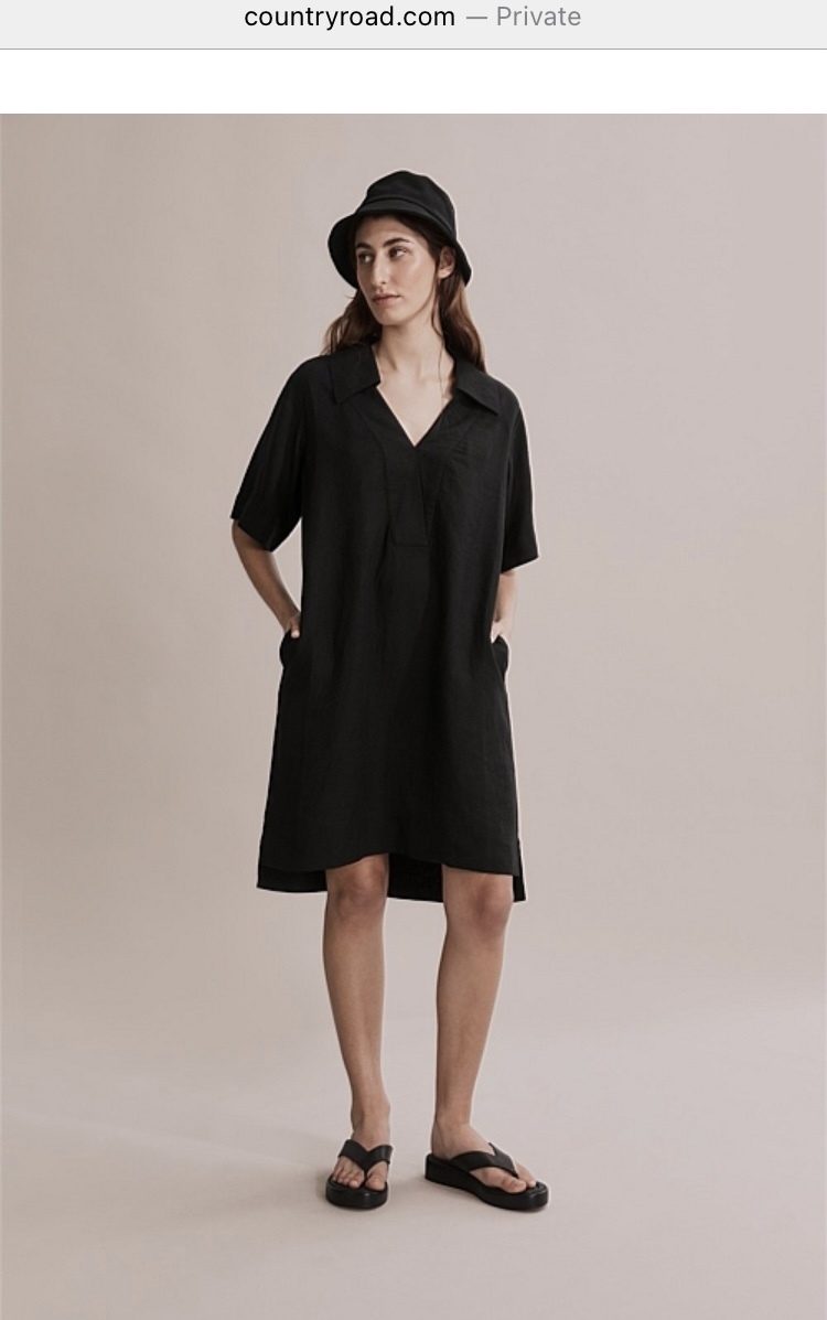  BLACK LINEN POPOVER DRESS, SIZE 6