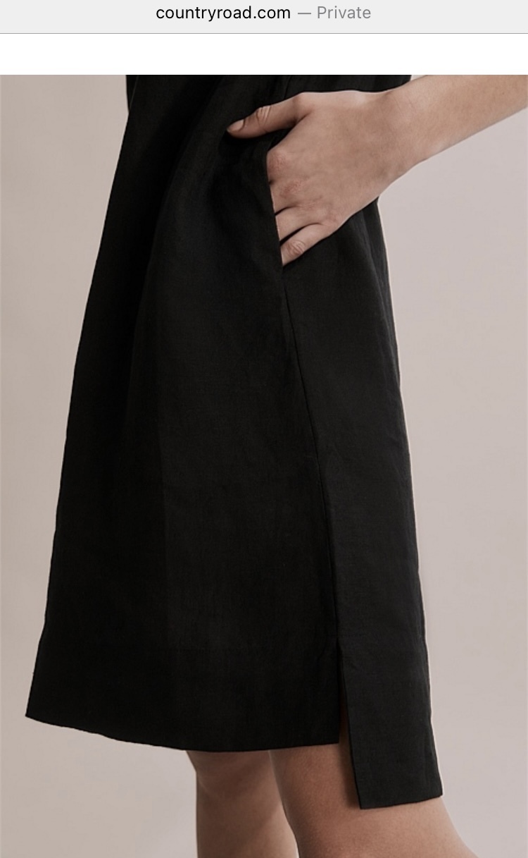  BLACK LINEN POPOVER DRESS, SIZE 6