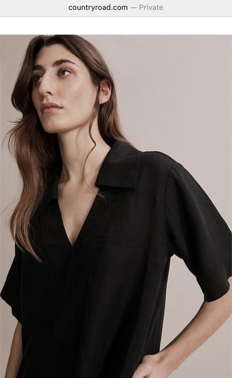  BLACK LINEN POPOVER DRESS, SIZE 6