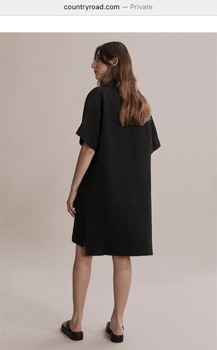  BLACK LINEN POPOVER DRESS, SIZE 6