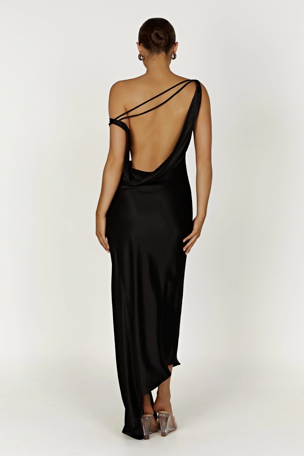 Yvette Slip Maxi Dress With Asymmetrical Hem - Black Size Small