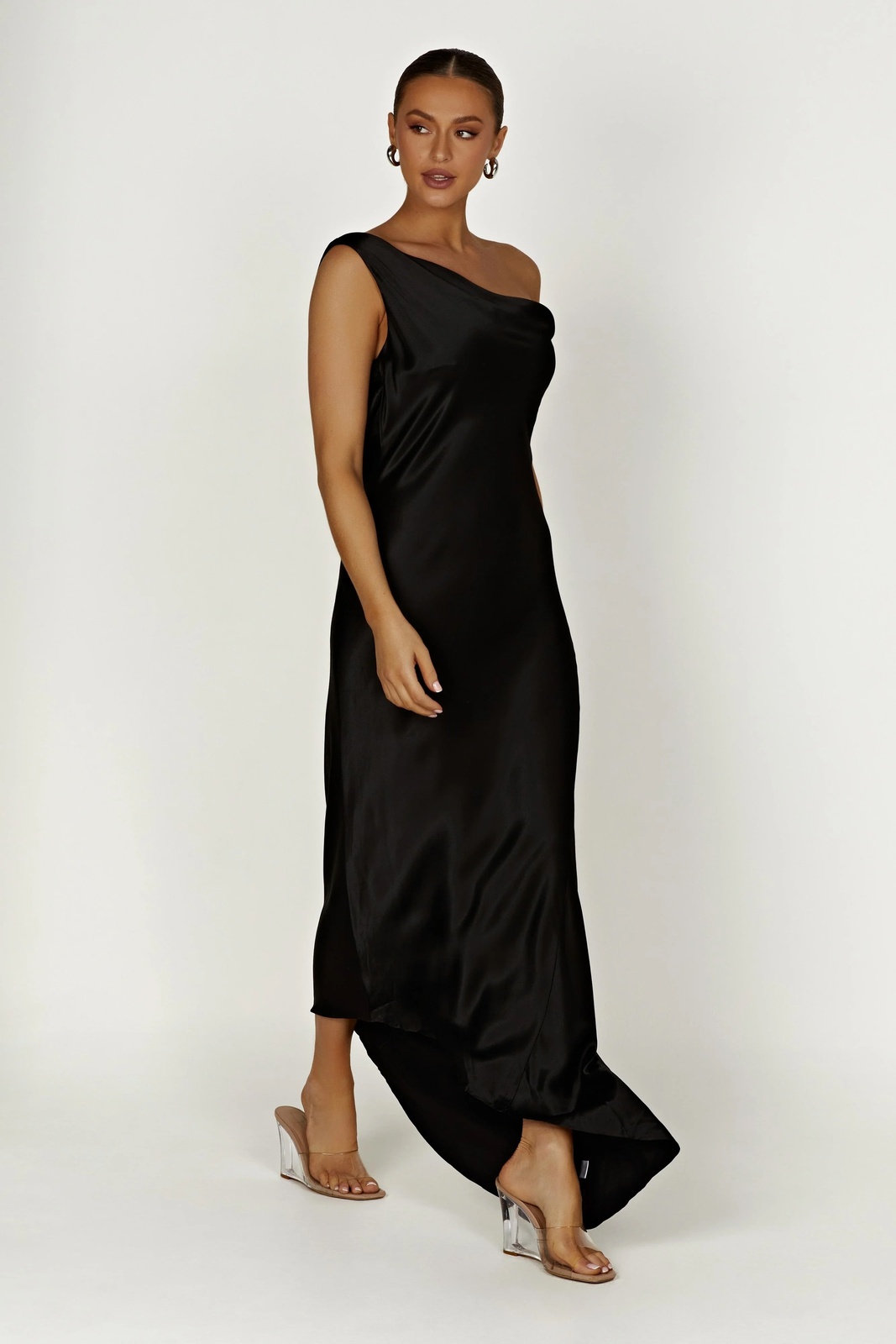 Yvette Slip Maxi Dress With Asymmetrical Hem - Black Size Small