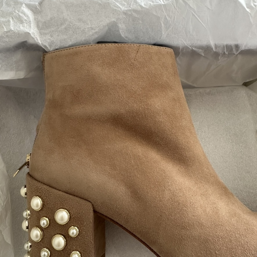 Brown Suede Pearl Bacari Ankle Boots in tan suede